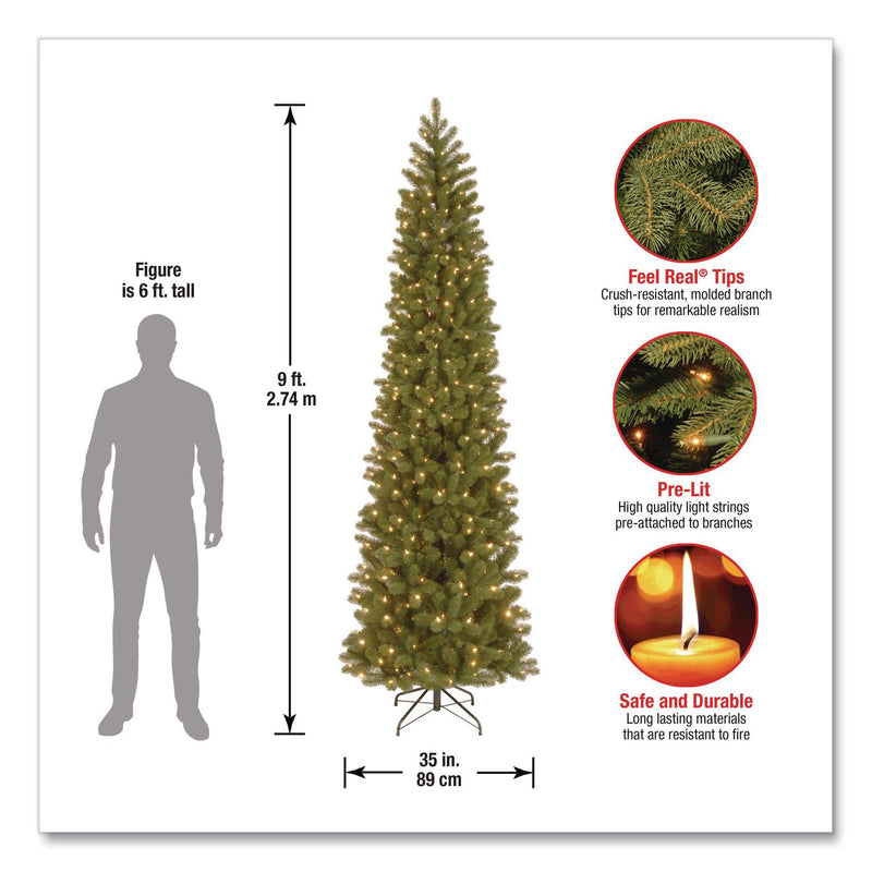 National Tree Company® Pre-Lit Downswept Douglas Fir Pencil Slim Tree, 35" x 35" x 108", Green Tree, Green Tree Stand (NTTPEDD439290) Each