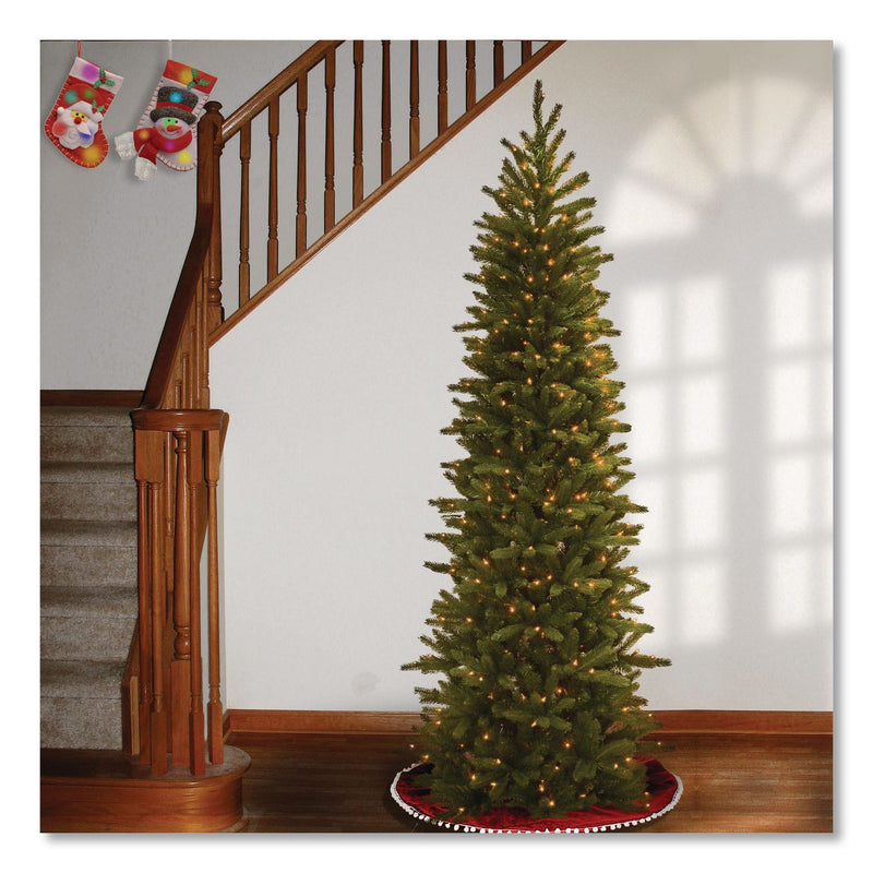 National Tree Company® Pre-Lit Grande Fir Pencil Slim Tree, 30" x 30" x 78", Green Tree, Green Tree Stand (NTTPEGF433465) Each