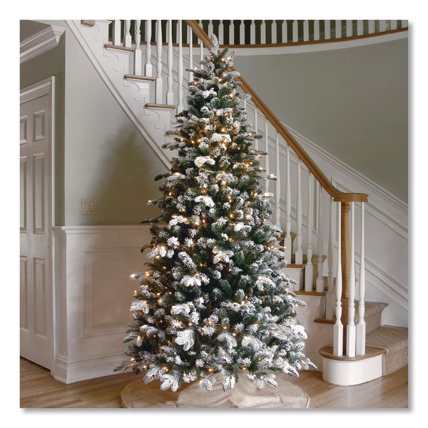 National Tree Company® Pre-Lit Snowy Everest Fir, 64" x 64" x 108", Green Tree, Green Tree Stand (NTTPEV331190) Each