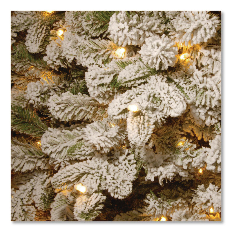 National Tree Company® Pre-Lit Snowy Everest Fir, 64" x 64" x 108", Green Tree, Green Tree Stand (NTTPEV331190) Each