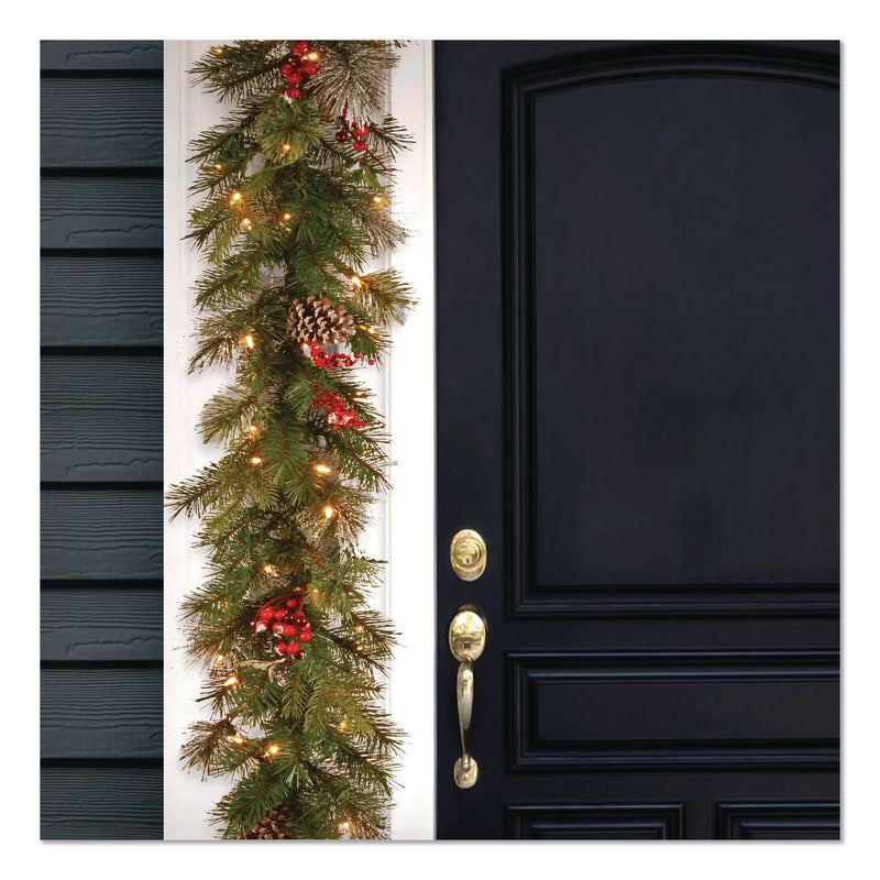 National Tree Company® Pre-Lit Wintry Pine Garland, AC Powered, Clear Incandescent Lights, 108" Long, Green (NTTPEWT3009B1) Each