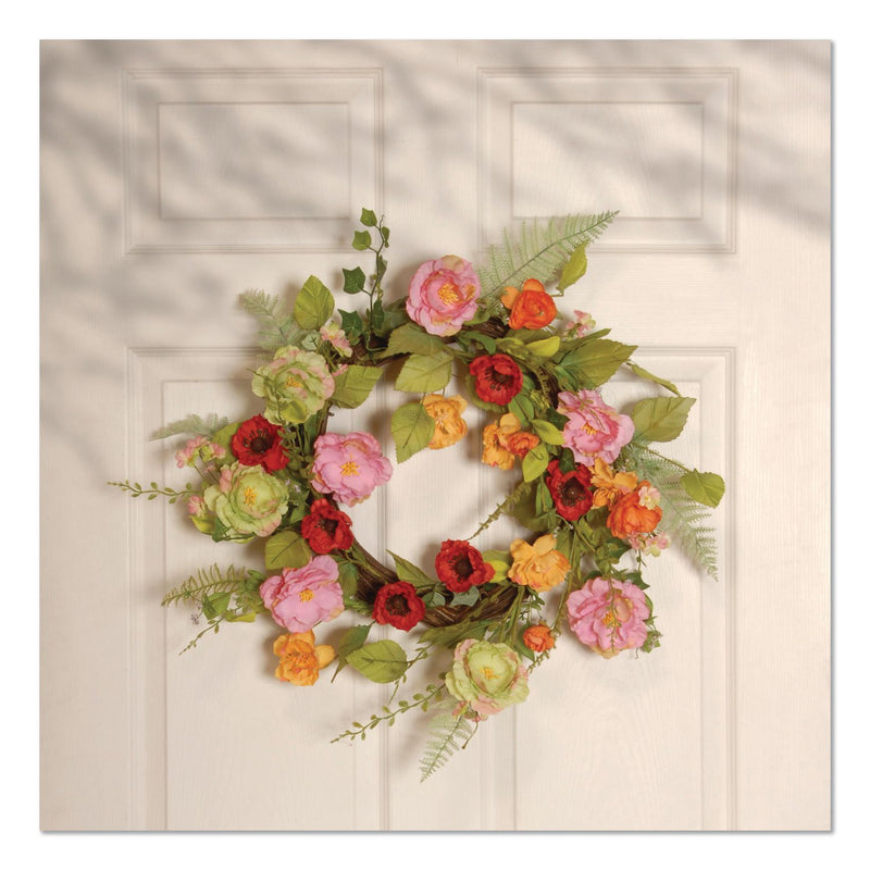 National Tree Company® Spring Wreath, 22" Diameter x 3" h, Green/Pink/Red/Yellow (NTTRAS1503261) Each