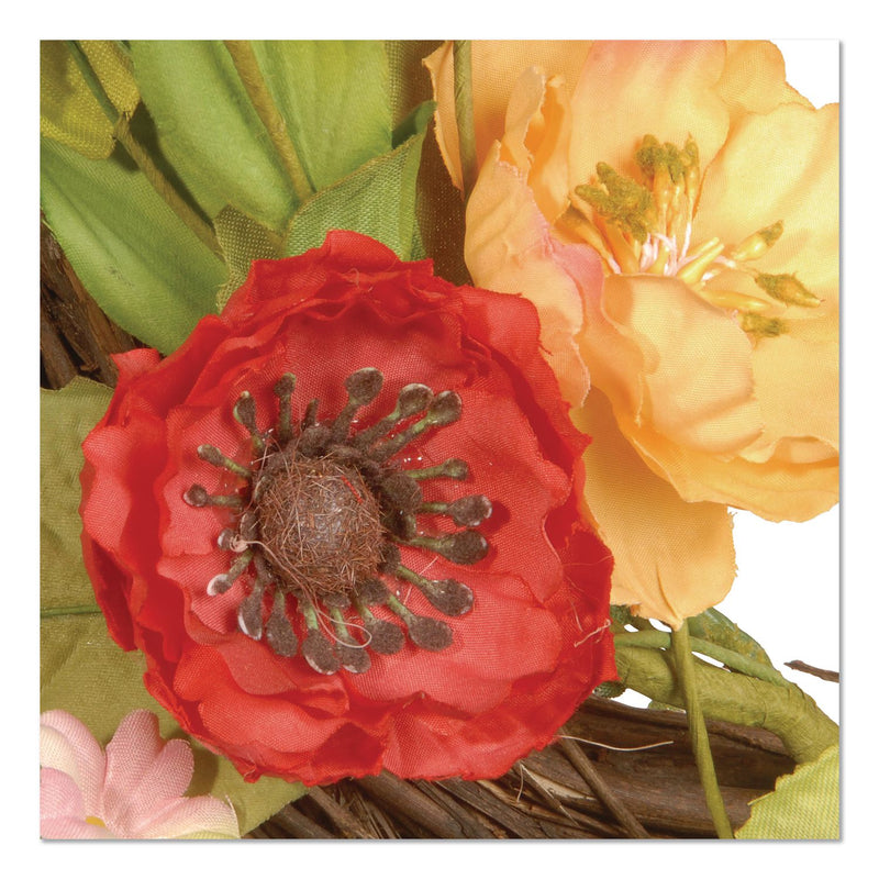 National Tree Company® Spring Wreath, 22" Diameter x 3" h, Green/Pink/Red/Yellow (NTTRAS1503261) Each