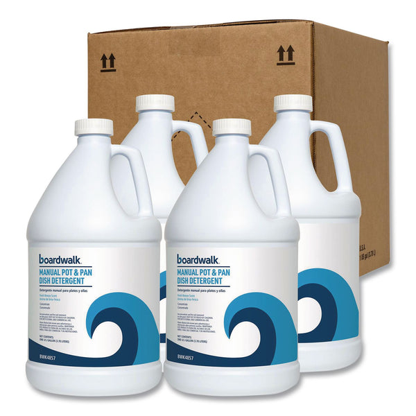 Boardwalk® Manual Pot and Pan Dish Detergent, Fresh Breeze Scent, 1 gal Bottle, 4/Carton (BWK4857) Case of 4
