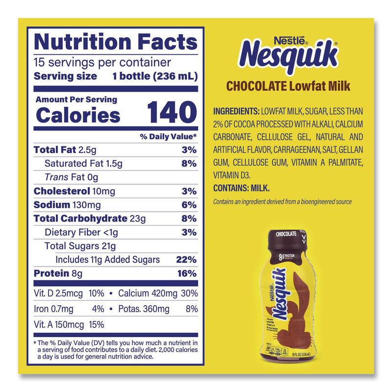 Nestlé® Nesquik Chocolate Lowfat Milk, 8 oz Bottle, 15/Carton (GRR22002681) Case of 15