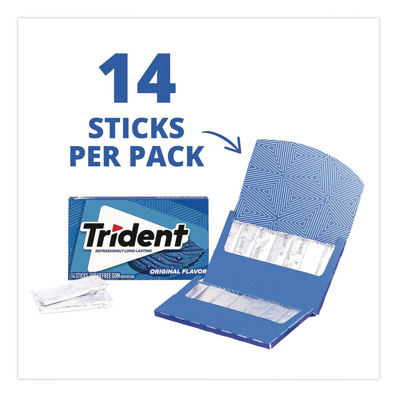 Trident® Sugar-Free Gum, Original Mint, 14 Sticks/Pack, 15 Packs/Carton (GRR22002639) Case of 15