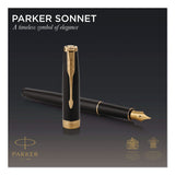 Parker® Sonnet Fountain Pen, with Gift Box, Medium 1 mm, Black Ink, Black/Gold Barrel (PAR1931495) Each