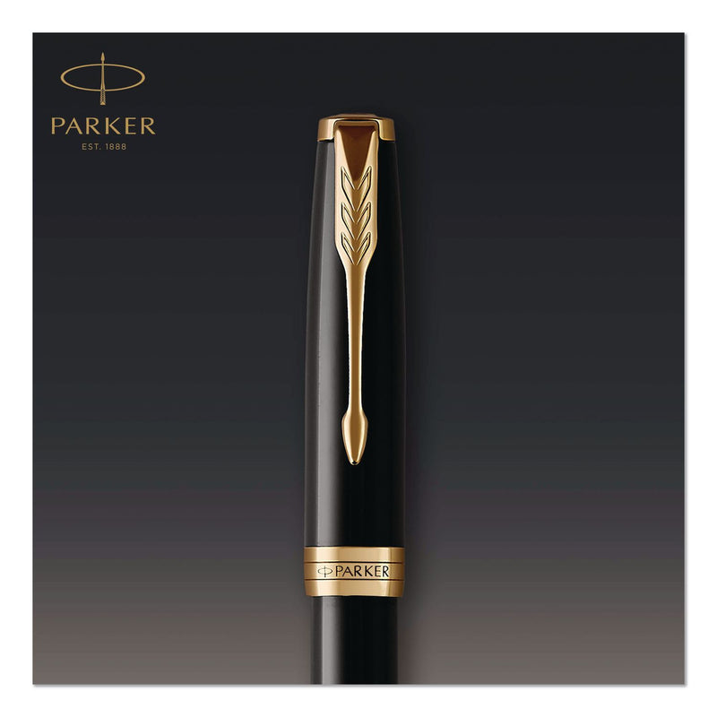 Parker® Sonnet Fountain Pen, with Gift Box, Medium 1 mm, Black Ink, Black/Gold Barrel (PAR1931495) Each