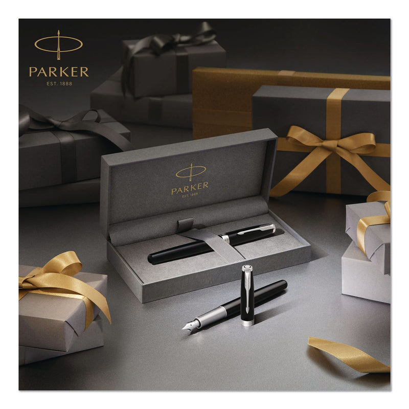 Parker® Sonnet Fountain Pen, with Gift Box, Medium 1 mm, Black Ink, Black/Gold Barrel (PAR1931495) Each