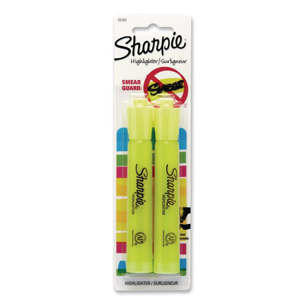 Sharpie® Tank Style Highlighters, Fluorescent Yellow Ink, Chisel Tip, Yellow Barrel, 2/Pack (SAN25162PP) Pack of 2