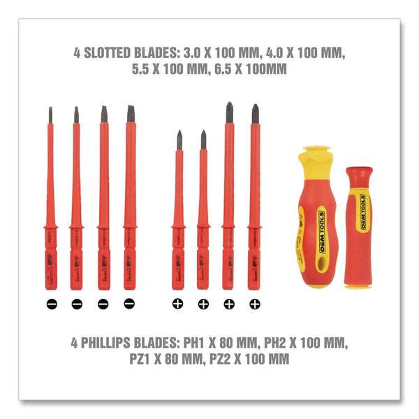 OEMTOOLS® Insulated 10-Piece Interchangeable Bit Screwdriver Set, Metric Phillips and Slotted Blade Bits, Orange/Yellow Handle (GNS22593) 10 ST