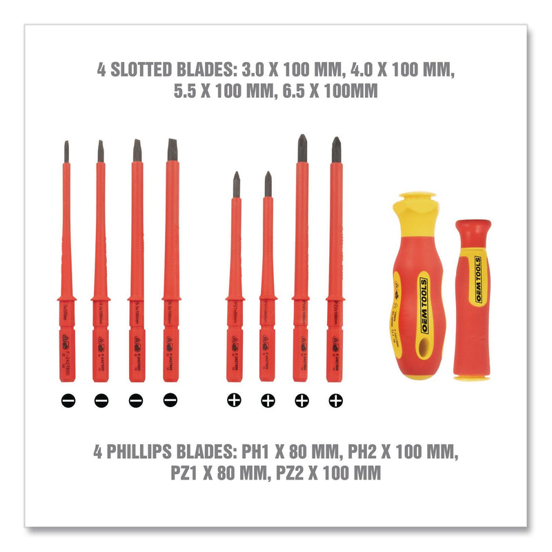 OEMTOOLS® Insulated 10-Piece Interchangeable Bit Screwdriver Set, Metric Phillips and Slotted Blade Bits, Orange/Yellow Handle (GNS22593) 10 ST