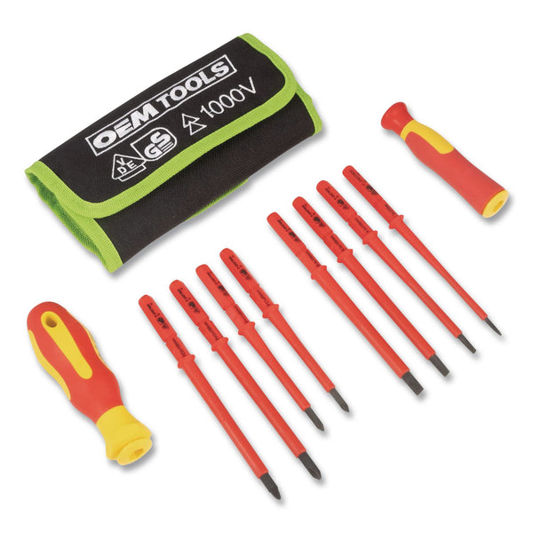 OEMTOOLS® Insulated 10-Piece Interchangeable Bit Screwdriver Set, Metric Phillips and Slotted Blade Bits, Orange/Yellow Handle (GNS22593) 10 ST