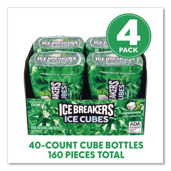 ICE BREAKERS Ice Cubes Spearmint Sugar-Free Gum, Spearmint, 40 Cubes/Bottle, 4 Bottles/Carton (GRR22002651) Case of 4