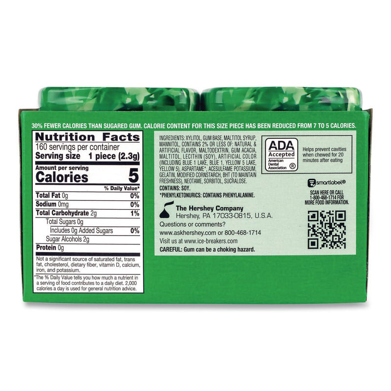 ICE BREAKERS Ice Cubes Spearmint Sugar-Free Gum, Spearmint, 40 Cubes/Bottle, 4 Bottles/Carton (GRR22002651) Case of 4