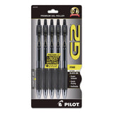 Pilot® G2 Premium Gel Pen, Retractable, Fine 0.7 mm, Black Ink, Smoke/Black Barrel, 5/Pack (PIL31078) Pack of 5