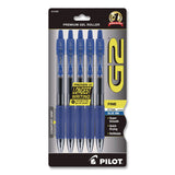 Pilot® G2 Premium Gel Pen, Retractable, Fine 0.7 mm, Blue Ink, Smoke/Blue Barrel, 5/Pack (PIL31299) Pack of 5