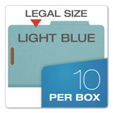 Pendaflex® Pressboard Top Tab Classification Folders, 2/5-Cut Tab, Expands 3.5", 3 Dividers, 8 Fasteners, Legal Size, Blue, 10/Box (PFX29094) Box of 10