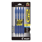 Pilot® G2 Premium Gel Pen, Retractable, Fine 0.7 mm, Blue Ink, Smoke/Blue Barrel, 4/Pack (PIL31058) Pack of 4