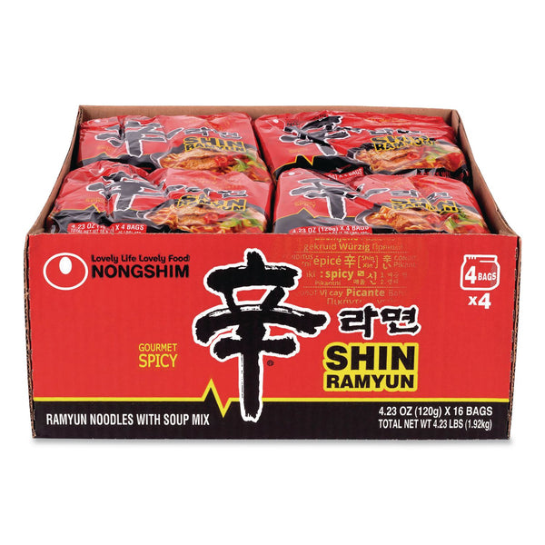 NONGSHIM® Gourmet Spicy Ramyun Noodle Soup, Spicy Chicken, 4.23 oz Packet, 16/Carton (GRR22002654) Case of 16