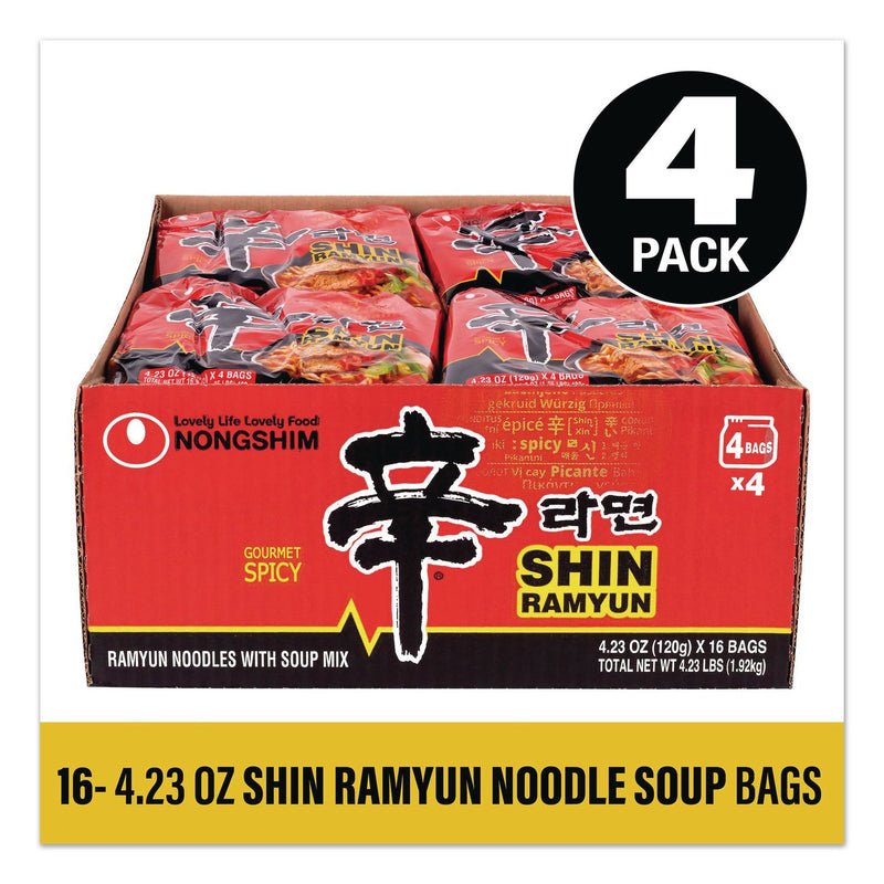 NONGSHIM® Gourmet Spicy Ramyun Noodle Soup, Spicy Chicken, 4.23 oz Packet, 16/Carton (GRR22002654) Case of 16