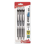 Pentel® EnerGel RTX Liquid Gel Pen, Retractable. Medium 0.7 mm, Black Ink, Black/Gray Barrel, 3/Pack (PENBL77BP3A) Pack of 3