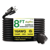 GoGreen Power 16 AWG Outdoor Extension Cord, 8 ft, 13 A, Black (GGPGG13708BK) Each