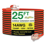 GoGreen Power 14 AWG Lighted End Heavy-Duty Extension Cord, 25 ft, 15 A, Orange/Black (GGPGG13825) Each