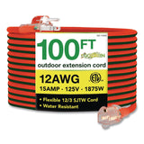 GoGreen Power 12 AWG Lighted End Heavy-Duty Extension Cord, 100 ft, 15 A, Orange/Black (GGPGG14000) Each