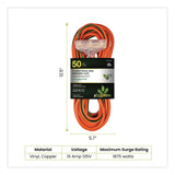 GoGreen Power 14 AWG 3-Outlet Heavy-Duty Extension Cord, 50 ft, 15 A, Orange (GGPGG15150) Each
