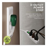 GoGreen Power 3 Outlet Power Strip, 2.5 ft Cord, White, 3/Pack (GGPGG13002MS3) Pack of 3