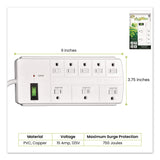 GoGreen Power 8 Outlet Surge Protector, 6 ft Cord, 750 J, White (GGPGG18316WH) Each