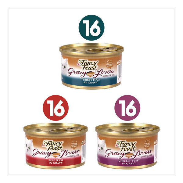 Fancy Feast® Gravy Lovers Poultry and Beef Variety Pack, Assorted Flavors, 3 oz Can, 48/Carton (GRR22002666) Case of 48