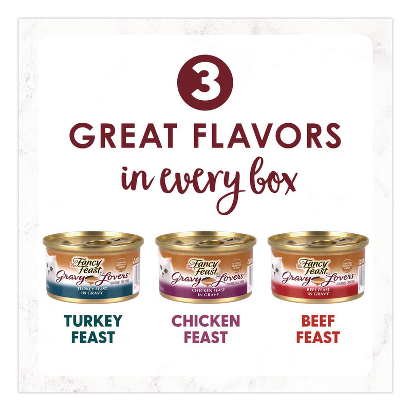 Fancy Feast® Gravy Lovers Poultry and Beef Variety Pack, Assorted Flavors, 3 oz Can, 48/Carton (GRR22002666) Case of 48