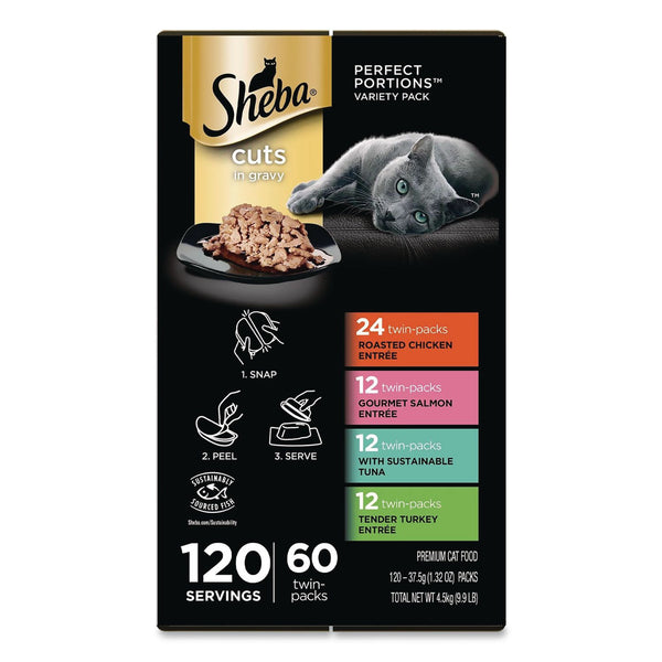 Sheba® Perfect Portions Variety Twin Packs, Assorted Flavors, 1.32 oz Can, 60/Carton (GRR22002668) Case of 60