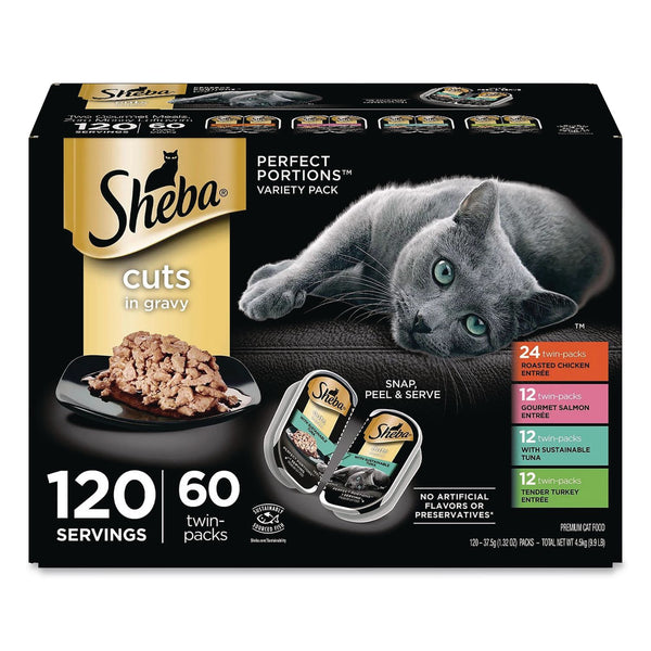 Sheba® Perfect Portions Variety Twin Packs, Assorted Flavors, 1.32 oz Can, 60/Carton (GRR22002668) Case of 60