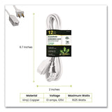GoGreen Power Household Extension Cord, 12 ft, 13 A, White, 3/Pack (GGPGG247123) Each