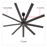 Global Industrial® Industrial Ceiling Fan, 72", 6 Speeds, 9,400 CFM, Black (GBE293047) Each