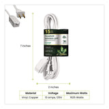 GoGreen Power Household Extension Cord, 15 ft, 13 A, White, 3/Pack (GGPGG247153) Pack of 3