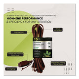 GoGreen Power Household Extension Cord, 15 ft, 13 A, Brown, 3/Pack (GGPGG248153) Pack of 3