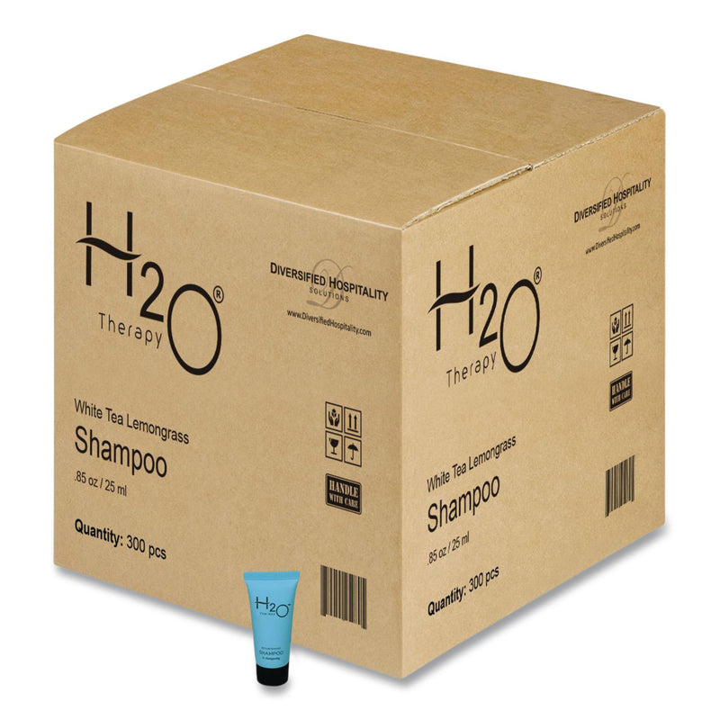 Diversified Hospitality Solutions H2O Therapy Shampoo Single Use, White Tea and Lemongrass Scent, 0.85 oz Tube, 300/Carton (DHS007057) Case of 300