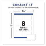 Avery® Rectangular Labels with Sure Feed Technology, Inkjet/Laser, 2 x 3, Matte White, 8 Labels/Sheet, 25 Sheets/Pack (AVE05619) Pack of 200