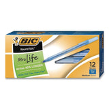 BIC® Round Stic Xtra Life Ballpoint Pen, Stick, Medium 1 mm, Blue Ink, Translucent Blue Barrel, 12/Box, 36 Boxes/Carton (BICGSM11BECT) Each