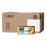 BIC® Round Stic Grip Xtra Comfort Ballpoint Pen, Easy-Glide System, Stick, Medium 1.2 mm, Black Ink, Silver-Gray Barrel, Dozen (BICGSMG11BKCT) Each