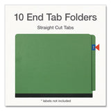 Pendaflex® Heavy-Duty Pressboard End Tab Classification Folders, Expands 2", 2 Dividers, 6 Fasteners, Letter Size, Green, 10/Box (PFX1006948) Box of 10
