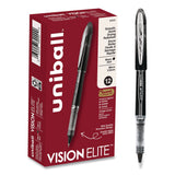 uniball® VISION ELITE Rollerball Pen, Stick, Micro 0.5 mm, Black Ink, Black/Clear Barrel, Dozen (UBC69000DZ) 1 Dozen