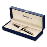 Waterman Hemisphere Ballpoint Pen, Retractable, Medium 1 mm, Blue Ink, Black Lacquered/23-Karat Gold Barrel (WATS0920670) Each
