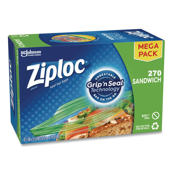 Ziploc® Sandwich Seal Top Bags, 6.5" x 5.88", Clear, 270/Box (SJN383217) Box of 270