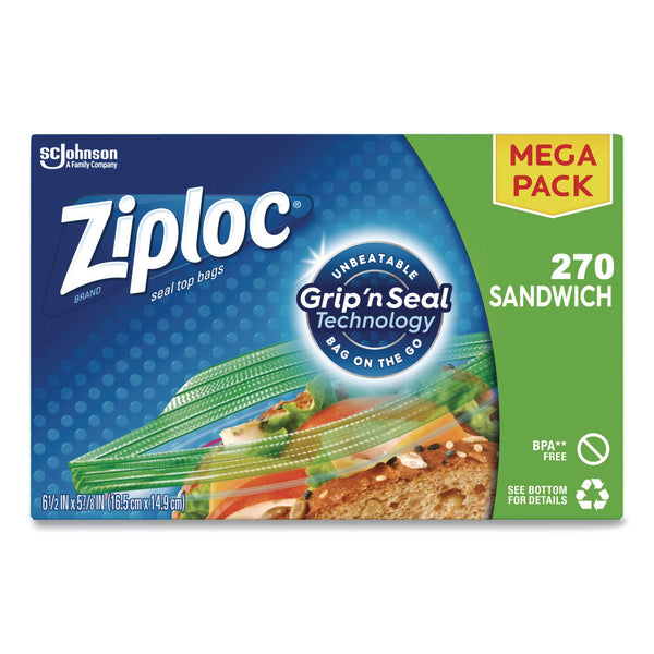 Ziploc® Sandwich Seal Top Bags, 6.5" x 5.88", Clear, 270/Box (SJN383217) Box of 270