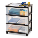 IRIS Three-Drawer Durable Storage Cart, Plastic, 22 x 15.69 x 25.48, Clear/Black (IRS270012) Each